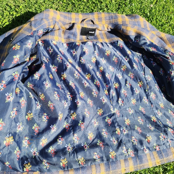HURLEY y2k Blue Orange Plaid Inner Flower Pattern Button Cropped Jacket Size M - Picture 9 of 11